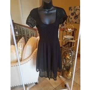 Black mini sheer pola dot flare dress